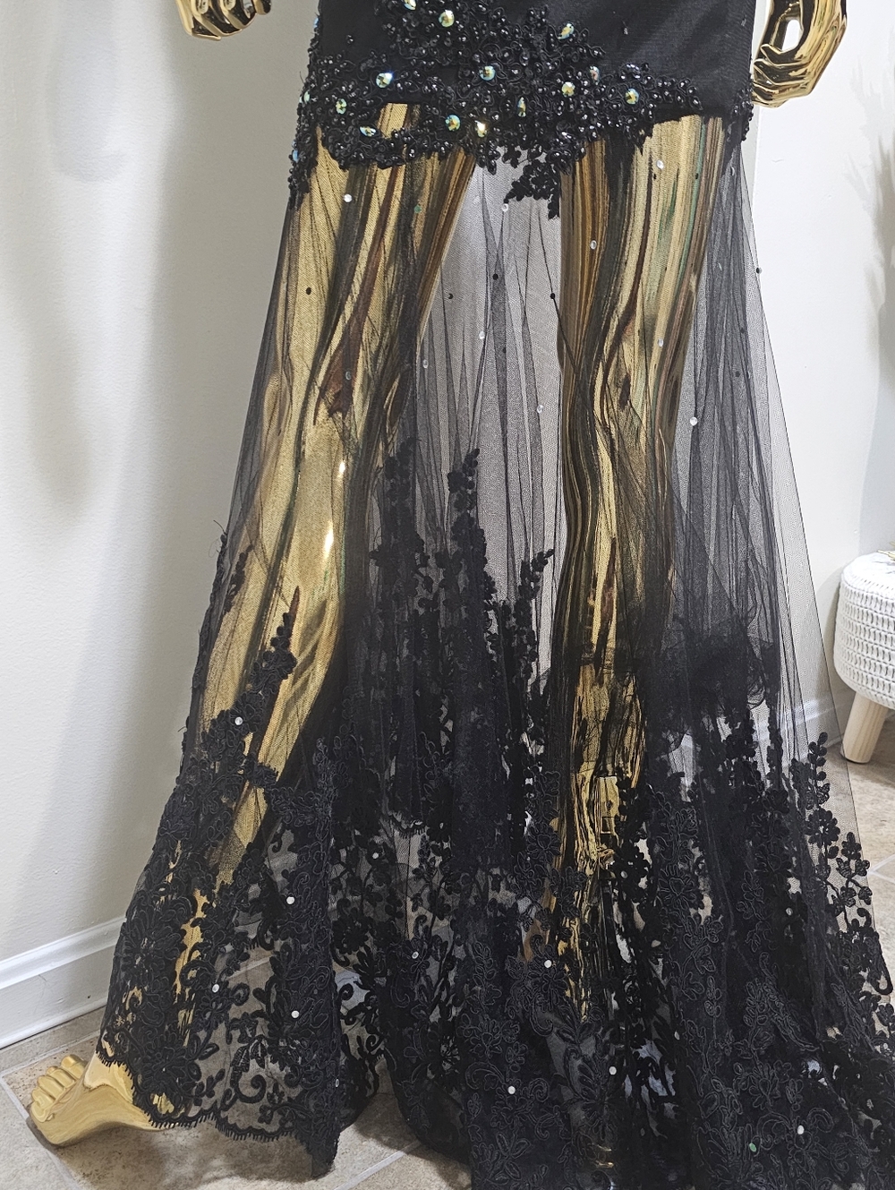 Alyce Paris Strapless Black Dress with Blue and Green Embellishments - Picture 8 of 8
